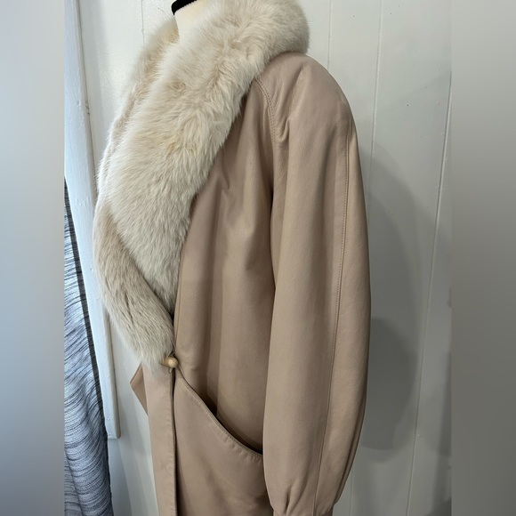 J. Percy for Marvin Richard’s crème tan leather fox fur collar coat jacket M-VTG - Picture 3 of 8